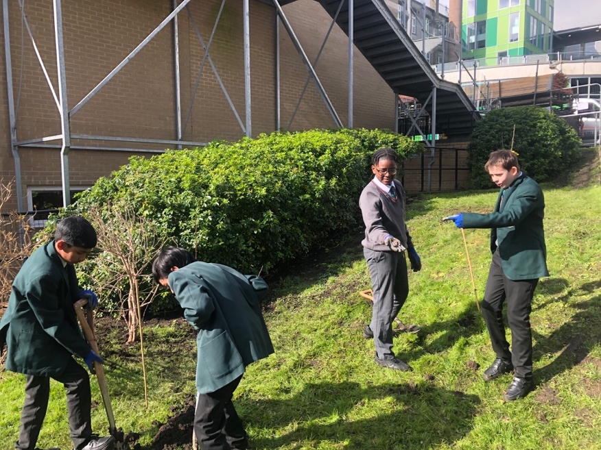 St Aloysius College students planting trees